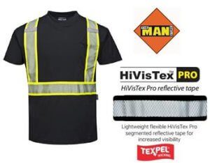 Portwest S396 Iona Xtra Short Sleeve Wicking T-Shirt, Black with HiVisTex Pro Flexible Segmented Reflective Tape