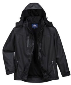PortWest S555 Outcoach Jacket, Superior Waterproof, Abrasion Resistant, Breathable, Packaway Hood, Black