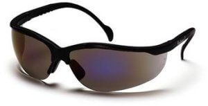 Pyramex SB1875S Safety Glasses, Venture II Eyewear Blue Mirror Lens with Black Frame, Qty: Box/12 prs