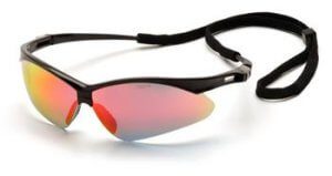 Pyramex SB6345SP Safety Glasses, PMXtreme Eyewear Ice Orange Mirror Lens with Black Frame & Cord, Qty: Box/12 prs
