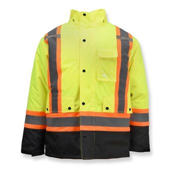 Radians SJ610B Hi Vis Class 3 Weatherproof Parka with Zip-Out Reversible Bomber Jacket, Hi Vis Yellow & Black