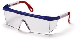 Pyramex SNWR410S Safety Glasses, Integra Eyewear Clear Lens with Red, White, and Blue Frame, Qty: Box/12 prs