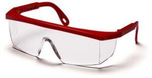 Pyramex SR410S Safety Glasses, Integra Eyewear Clear Lens with Red Frame, Qty: Box/12 prs