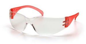 Pyramex SR4110S Safety Glasses, Intruder Eyewear Clear Lens with Red Temples, Qty: Box/12 prs