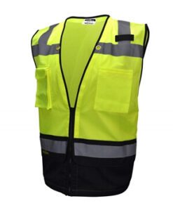 Radians SV59B Type R Class 2 Heavy Duty Surveyor Safety Vest Hi Vis Lime Green Black Bottom Front