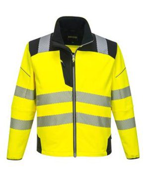 PortWest T402 PW3 Vision Hi Vis Softshell Jacket, Class 3 Type R, 3 Layers for Water Resistance. Windproof, Warmth & Breathability, Hi Vis Yellow
