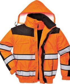 PortWest Hi Vis Orange Class 3 Winter Bomber Jacket Waterproof 300 Denier Durable Shell with Removable Sleeves and Liner UC466 Orange