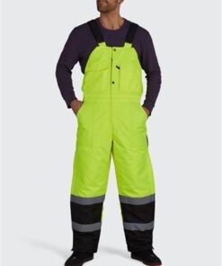 Utility Pro UHV500 Hi Vis Yellow Class E Insulated Waterproof Bib with Black Bottom and Side Zippers