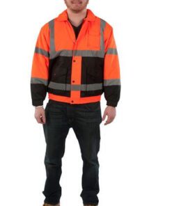 Utility Pro Wear UHV562-OB Hi Vis Orange Quilted Bomber Jacket, ANSI Class 3, Stain Resistant Dupont Teflon Fabric Protector, Hidden Hood