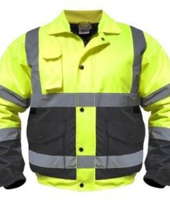 Utility Pro Wear UHV562-YB Hi Vis Yellow Quilted Bomber Jacket, ANSI Class 3, Stain Resistant Dupont Teflon Fabric Protector, Hidden Hood