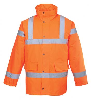 PortWest URT30 Hi Vis Orange Class 3 Lined Traffic Jacket, 300D Oxford Weave Waterproof Shell