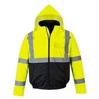 PortWest US363 Hi Vis Class 3 Type R Value Bomber Jacket, Waterproof, Hi Vis Yellow/ Black Bottom