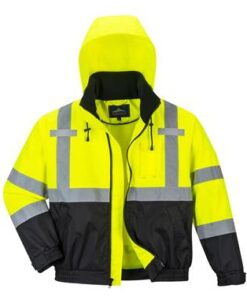 PortWest US364 Hi Vis Premium 2-in-1 Bomber Jacket, Class 3 Type R, Stain Resistant, Hi Vis Yellow/ Black