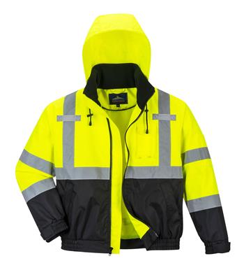 PortWest US364 Hi Vis Premium 2-in-1 Bomber Jacket, Class 3 Type R, Stain Resistant, Hi Vis Yellow/ Black