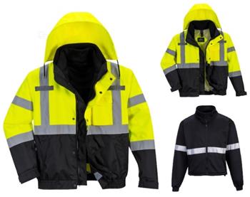PortWest US365 Hi Vis Class 3 Type R 3-in-1 Premium Bomber Jacket, Waterproof, Hi Vis Yellow/ Black Bottom