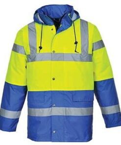 PortWest US466 Hi Vis Yellow Class 3 Winter Parka with Royal Blue Bottom Waterproof 300 Denier Durable Shell with Stitched-in Quilted Liner US466YRB