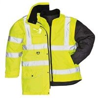 PortWest US427 Hi Vis 7-In-1 Class 3 Traffic Jacket / Winter Parka, Waterproof 300 Denier Durable Shell with Removable Sleeves and Liner, Hi Vis Yellow