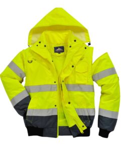 Alternative view of PortWest UC465 Hi Vis Yellow 3-in-1 Class 3 Contrast Bomber Jacket, Waterproof, Removable Sleeves, Fur Collar & Liner