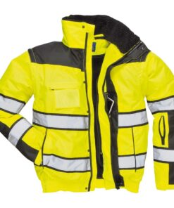 Alternative view of PortWest Hi Vis Yellow Class 3 Winter Bomber Jacket Waterproof 300 Denier Durable Shell with Removable Sleeves and Liner UC466