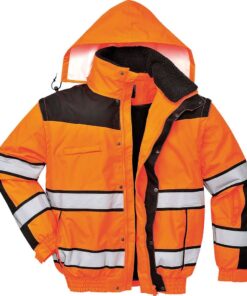 Alternative view of PortWest Hi Vis Orange Class 3 Winter Bomber Jacket Waterproof 300 Denier Durable Shell with Removable Sleeves and Liner UC466 Orange