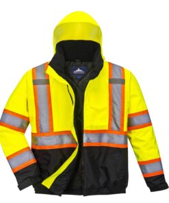 Alternative view of PortWest US367 Hi Vis 2-in-1 Contrast Tape Bomber Jacket, Class 3 Type R, Stain Resistant, Hi Vis Yellow with Hi Vis Orange Trim