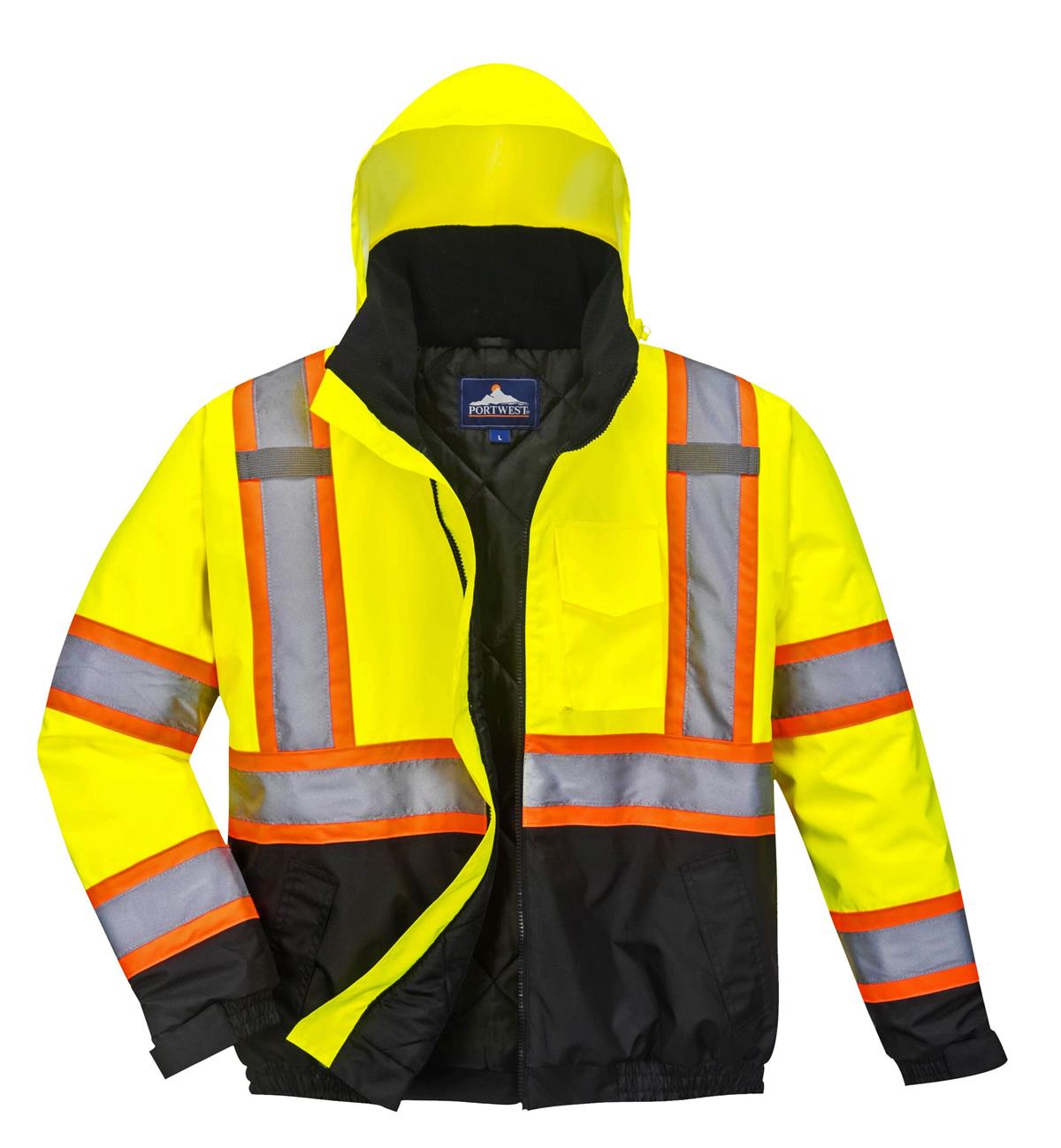 PortWest US367 Hi Vis 2-in-1 Contrast Tape Bomber Jacket, Class 3 Type R, Stain Resistant, Hi Vis Yellow with Hi Vis Orange Trim - Image 2