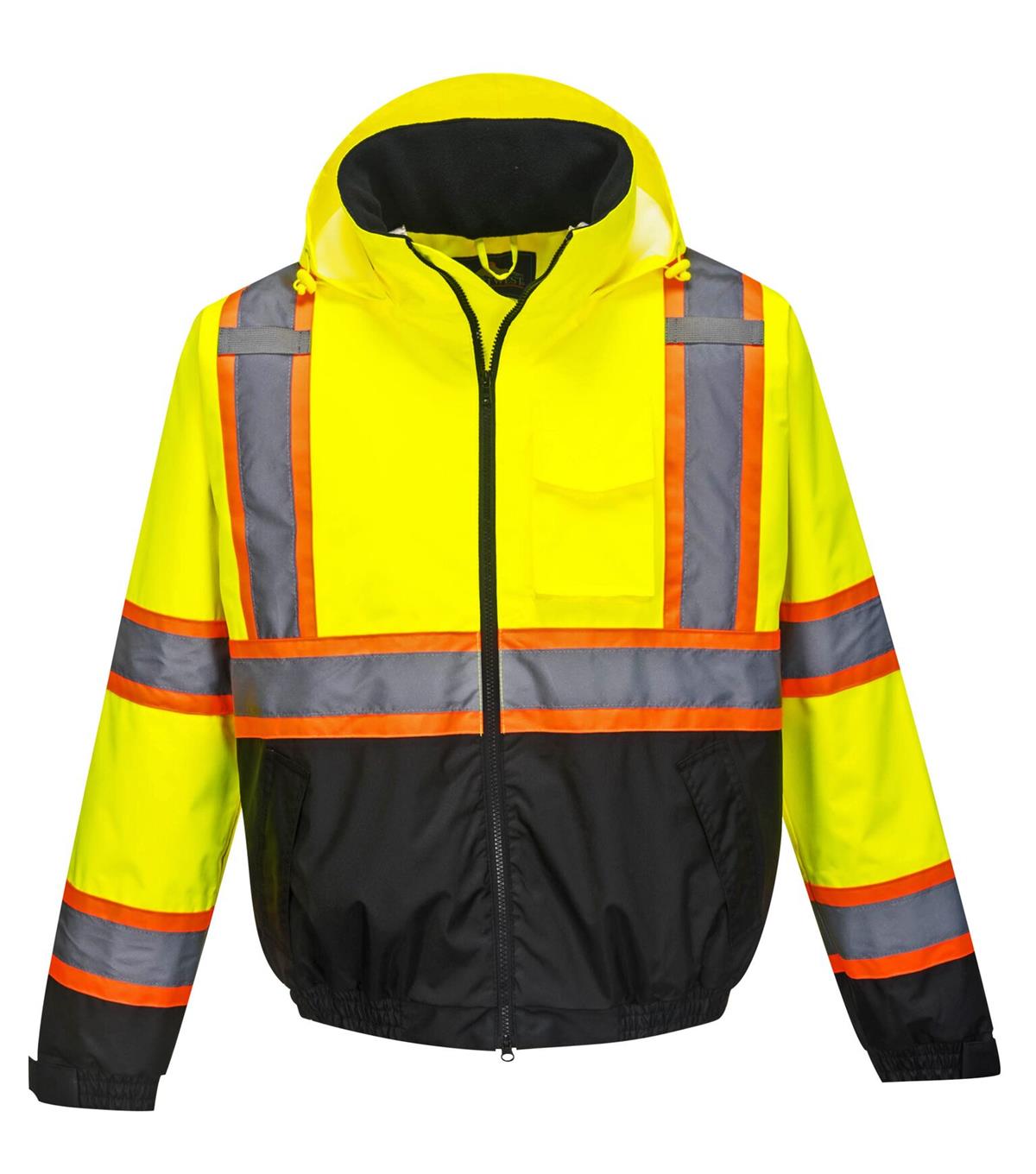 PortWest US367 Hi Vis 2-in-1 Contrast Tape Bomber Jacket, Class 3 Type R, Stain Resistant, Hi Vis Yellow with Hi Vis Orange Trim - Image 3
