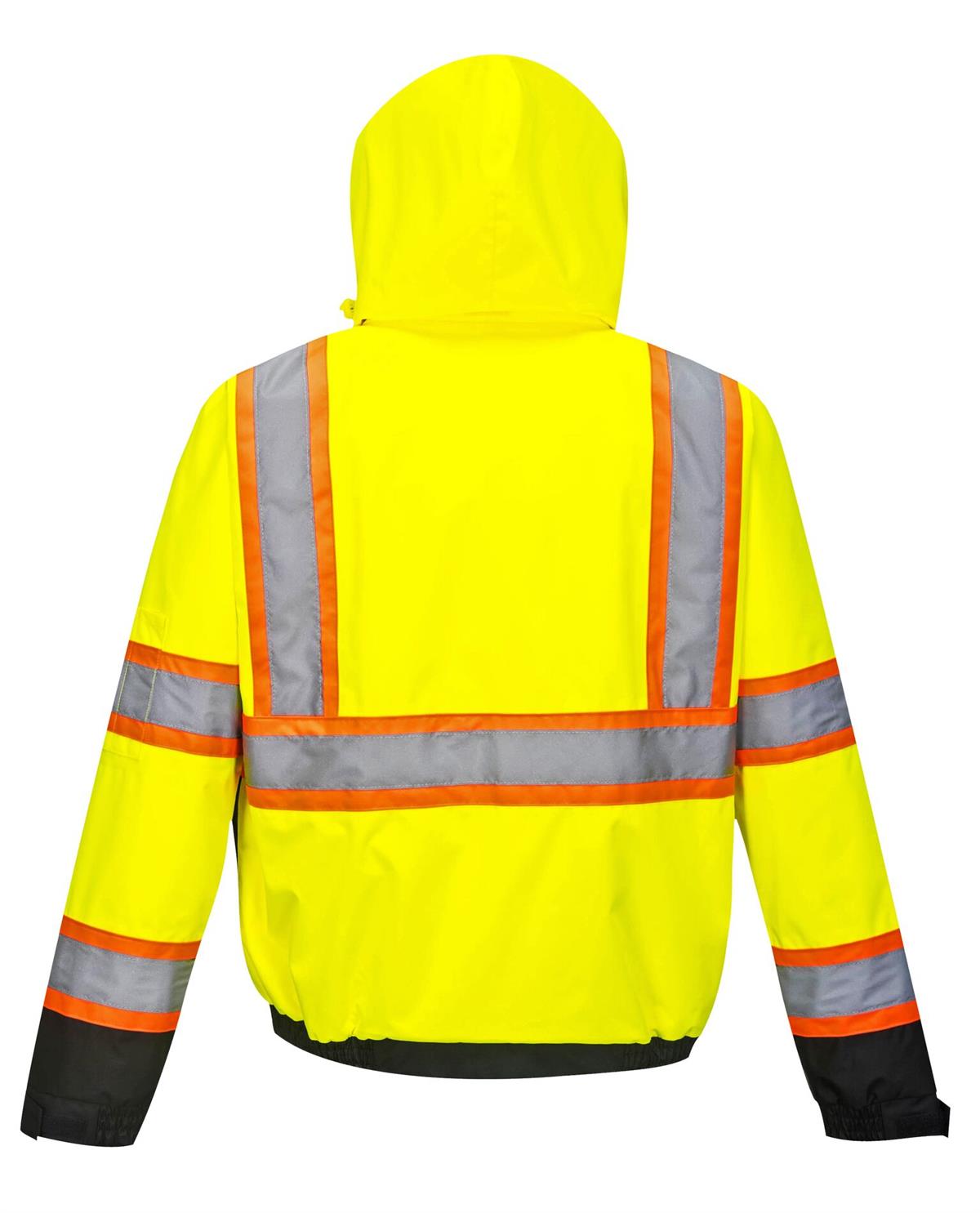 PortWest US367 Hi Vis 2-in-1 Contrast Tape Bomber Jacket, Class 3 Type R, Stain Resistant, Hi Vis Yellow with Hi Vis Orange Trim - Image 4