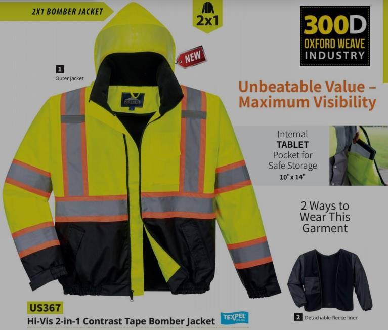PortWest US367 Hi Vis 2-in-1 Contrast Tape Bomber Jacket, Class 3 Type R, Stain Resistant, Hi Vis Yellow with Hi Vis Orange Trim - Image 5