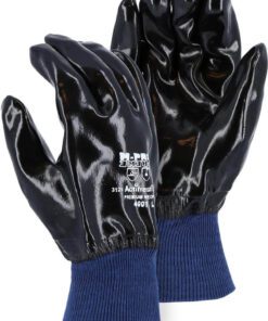Majestic 4001 Premium Neoprene Chemical Resistant Gloves, Smooth Finish, Interlock Lined, Knit Wrist, Black, Large, Box/12 Pairs