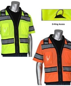 PIP 303-0800D ANSI Type R Class 3 Black Two-Tone Eleven Pocket Tech-Ready Mesh Surveyors Vest with "D" Ring Access, Hi Vis Yellow or Hi Vis Orange