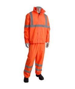 PIP Falcon Viz 353-1000OR ANSI Type R Class 3 Two-Piece Value Rain Suit Set, Waterproof PU Coated, Hi Vis Orange