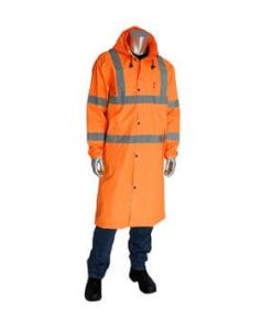 PIP 353-1048-OR Falcon Viz ANSI Type R Class 3 Hi Vis All-Purpose 48 Inch Raincoat, Waterproof PU Coated,  Hi Vis Orange