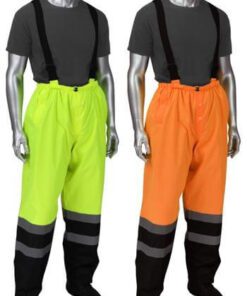 PIP 353-1202 Falcon Viz Class E Waterproof Ripstop Rain Pants, Black Bottom, Removable Suspenders, Hi Vis Yellow or Hi Vis Orange