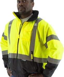 Majestic 75-1311 Hi Vis Yellow Class 3 Waterproof Bomber Jacket with Removable Fleece Liner & Black Bottom