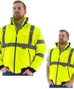 Majestic 75-1381 Hi Vis Yellow Transformer High Visibility 8 in 1 Bomber Jacket Removable Hi Vis Fleece Liner Waterproof Winter Lime Yellow
