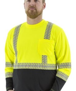 Majestic 75-5257 High Visibility Class 2 Long Sleeve Mesh T-Shirt with Reflective Chainsaw Striping, Hi Vis Yellow, Black Bottom