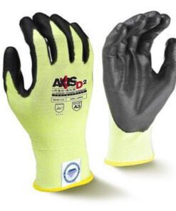 Radians RWGD100 AXIS D2 Cut Level A3 Touchscreen Work Glove, Dyneema Diamond Technology, 15 Gauge Hi Vis Yellow Shell, PU Palm Coated, Box/12 Pairs